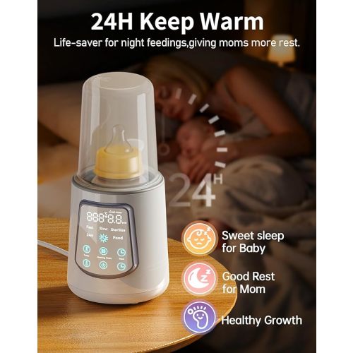 12 in 1 Fast Baby Bottle Warmer with Even Heating No Hot Spots, Night Mode, Sterili-zing, Constant Temp Milk Warmer for Breastmilk & Formula, Fits All Bottles Grey