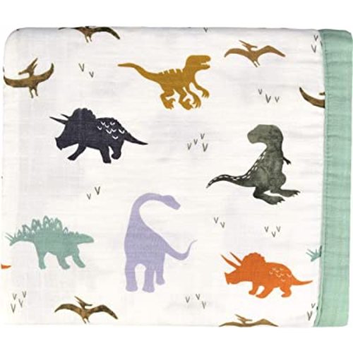 Little Jump Dinosaur Muslin Blanket Baby Quilt - Silky Soft and Breathable Crib Blanket for Daycare - Large 47" x 47" - 2 Layers Toddler Summer Blankets for Boys (Dinosaur)