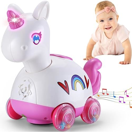 Unicorn Baby Girl Toys 6-12 Months, Tummy Time Musical Light Up Crawling Infant Toys 3 4 5 6 7 8 9 10 11 12 18 Month Easter 1st Birthday Baby Girl Gift Toddler Learning Activity Pink