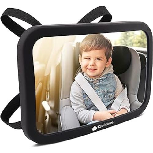 Large Shatterproof Baby Car Mirror - Safety Baby Car Seat Mirror - Baby Car Mirror for Back Seat Rear Facing Infant - Carseat Mirrors - Fully Assembled Baby Mirror For Car (Matte Black)