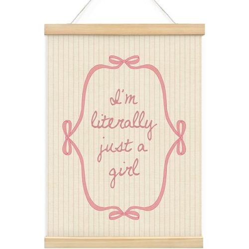 Wheatwin Baby Girl Nursery Decor, Baby Girl Room Decor, I’m Literally Just A Girl Wooden Poster Hanger, Pink Bow Coquette Trendy Preppy Girly Wall Decor, 12x16 Inch