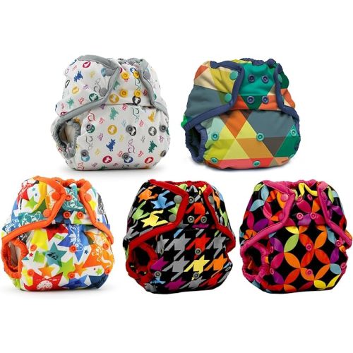 Kanga Care Rumparooz Reusable Cloth Diaper Covers One Size for Fitted Diapers and Prefolds with Double Gusset (5pk) - Neutral Print