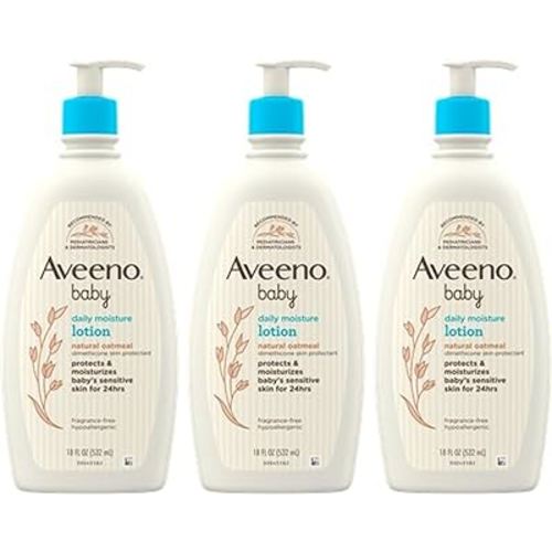 AVEENO BABY Daily Moisture Lotion for Delicate Skin with Natural Colloidal Oatmeal & Dimethicone, Hypoallergenic, Fragrance-, Phthalate- & Paraben-Free, 3 x 18 fl. oz