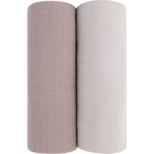 Ely's & Co. Cotton Muslin Swaddle Blanket 2-Pack for Baby Boy and Baby Girl— 100% Cotton Muslin Extra-Large Swaddle Blankets (47” x 47”) — Pebble Gray & Simply Taupe