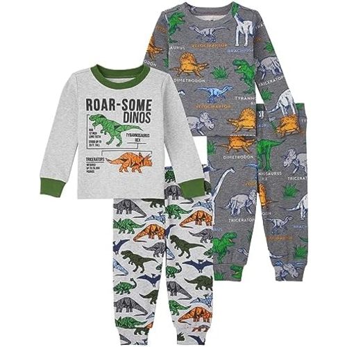 The Children's Place Baby Single and Toddler Boys Long Sleeve Top and Pants Snug Fit 100% Cotton 2 Piece Pajama Sets