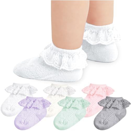 Baby Girl Lace Socks Newborn Ruffle Socks Cute Infant Princess Dress Frilly Socks 0-3/3-6/6-12/12-24 months 5/6 Pack