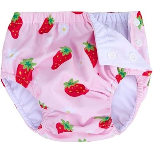 Baby Newborn Reusable Swim Diapers Washable Toddler Unisex Swim Diaper Infant Swimming Diapers (Pink Strawberry, 0-3 M)
