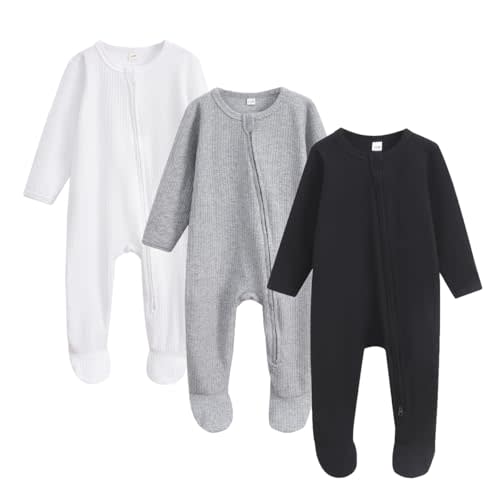 Bafeicao Newnorn Baby Footie Romper with Mitten Cuffs 2-Way Zipper Cotton Pajamas One-piece Jumpsuit Sleeper Infant Clothes