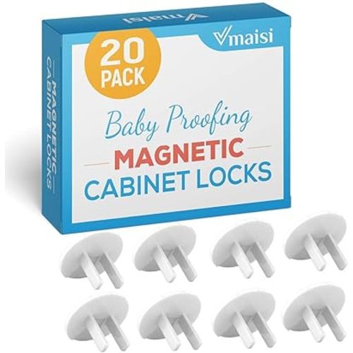 60 Pack - Baby Proofing Magnetic Cabinet Locks 20 locks & 2 keys bundle with 38 Pack Baby Proofing Outlet Covers