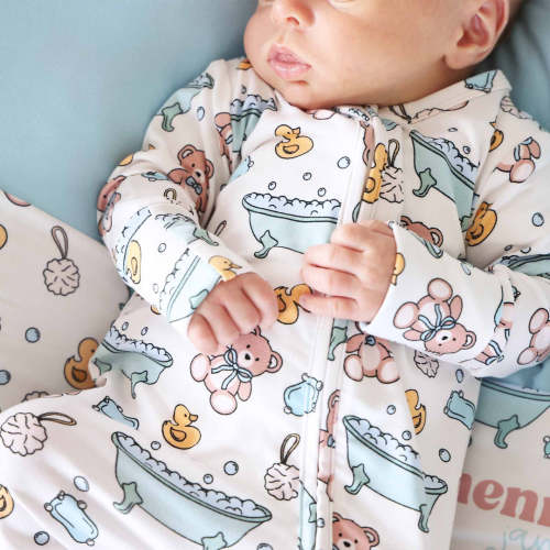 Caden Lane Bathtime Besties Zipper Footie - Size 6-12 Months