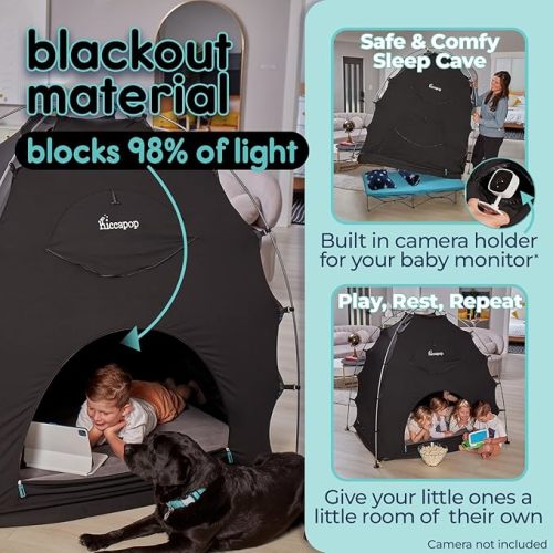 hiccapop Blackout Tent Sleep Pod for Kids, Black