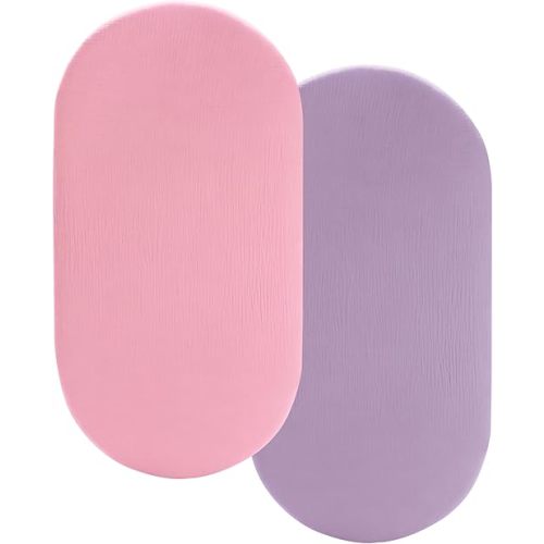 Pro Goleem Muslin Bassinet Sheet for Girls, Soft Breathable Fitted Cotton Baby Sheets Set for Oval Hourglass and Rectangular Bassinet Mattress, 2 Pack (Pink&Purple)