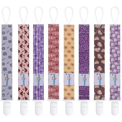 Babygoal Pacifier Clips 8 Pack, Pacifier Holder Clips for Baby Boys and Girls Fits for Most Pacifier, Binkie Styles & Baby Teethers & Toys and Gift-Neutral Color 8PB27