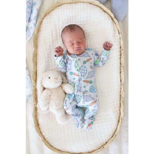 Hoppy Spring Zipper Footie | Blue