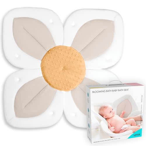 Blooming Bath Baby Bath Seat - Baby Tubs for Newborn Infants to Toddler 0 to 6 Months and Up - Baby Essentials Must Haves - The Original Washer-Safe Flower Seat (Lotus, Buttercream/Honey)
