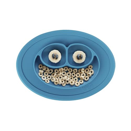 ezpz Mini Mat for 12 Months+ (Blue) - 100% Silicone Placemat + Plate with Suction for Infants + Toddlers - Supports Baby-Led Weaning - for Highchair, Dining Table and Travel