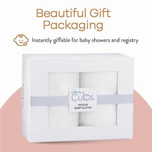 Comfy Cubs Muslin Burp Cloths Large 100% Cotton Hand Washcloths for Babies, Baby Essentials 6 Layers Extra Absorbent and Soft Boys & Girls Baby Rags for Newborn Registry (White, 10-Pack, 20" X10") - 10-Pack 20"X10"