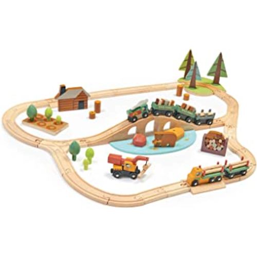 Tender Leaf Toys - Wild Pines Train Set - 95 Pieces Wooden Train & Bridge Set for Kids, Toddler Boys & Girls - Compatible with Most Toy Trains - Age 3+