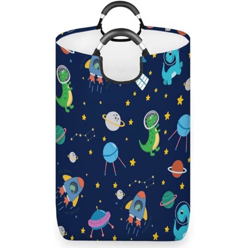 Cute Dinosaur Astronaut Laundry Basket Hamper, Large Dirty Clothes Hamper with Handle, Storage Basket Organizer Bin for Bathroom Bedroom Nursery Kids Room