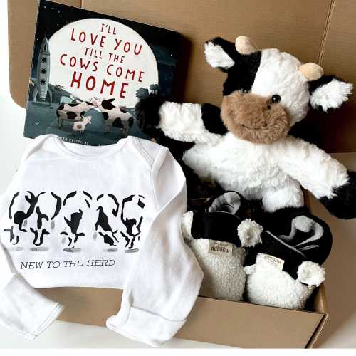 Baby Shower Gift Set Farm Animal Nursery Gift Box New Baby Cow Print Outfit Bundle Newborn Gift Set Farm Theme Book Set Personalized Gift