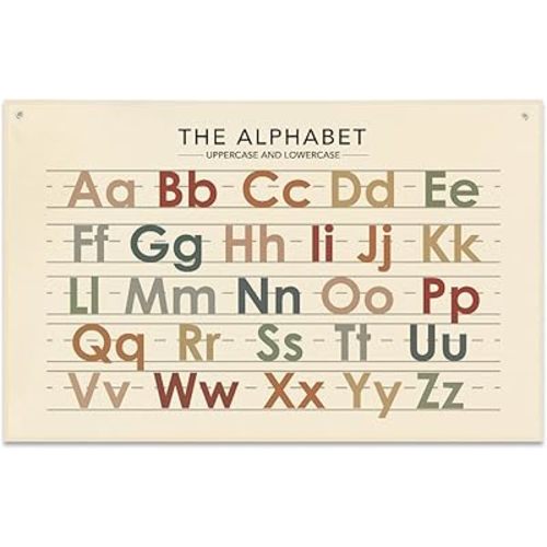 Alphabet Banner Playroom Decor Banner Canvas 21 in x 33 in Hanging Flag Banner Perfect for Kids Nursery and Playroom Wall Decor Stylish Room Decor for Boys and Girls
