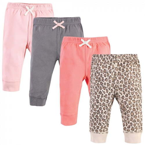Touched by Nature Baby and Toddler Girl Organic Cotton Pants 4pk, Leopard, 3-6 Months