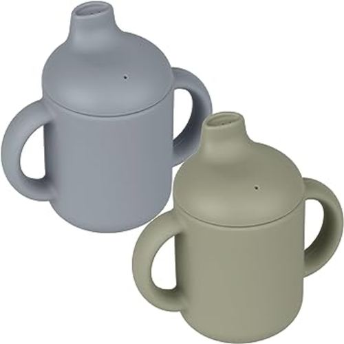 Baby Sippy Cup, 2 Pack of Silicone Trainer Cup Toddler for Boys and Girls, Unbreakable, Spill Proof and Two Handle Learner Cup Sippy Cup for Toddlers, 4oz (Sage/Ether)