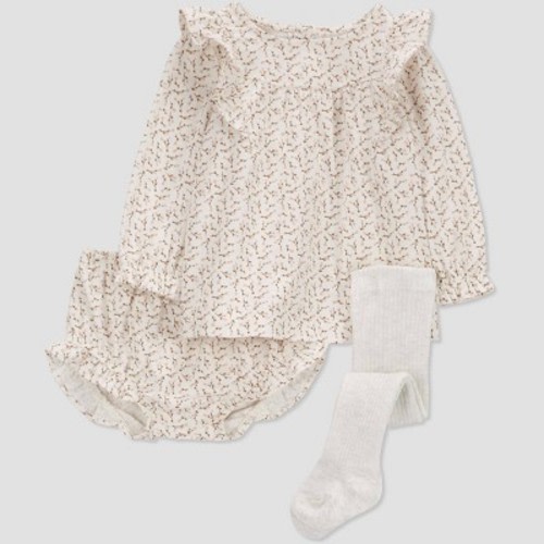Carter's Just One You® Baby Girls' Floral Dress with Tights Top & Bottom Set - White/Pink, Size: 6M