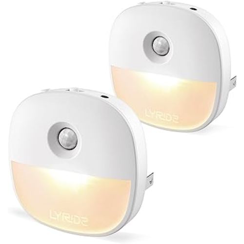 Lyridz Motion Sensor Night Light Indoor, 1-50 lm Dimmable LED Night Lights Plug Into Wall, Bright Plug-in Night Light with Dusk to Dawn Sensor for Stairs, Garage, Bathroom, Hallway, Toilet, (2 Pack)