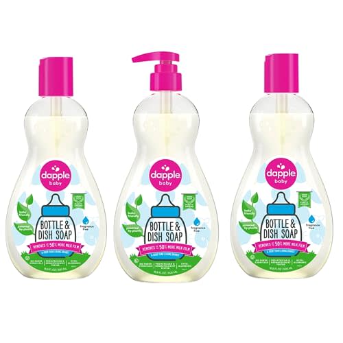 Dapple Baby Bottle Soap, Hypoallergenic Dish Soap for Baby Bottles, Powered by Plants, 1 Pump Included, Packaging May Vary, Fragrance Free, 16.9 Fl Oz (Pack of 3)