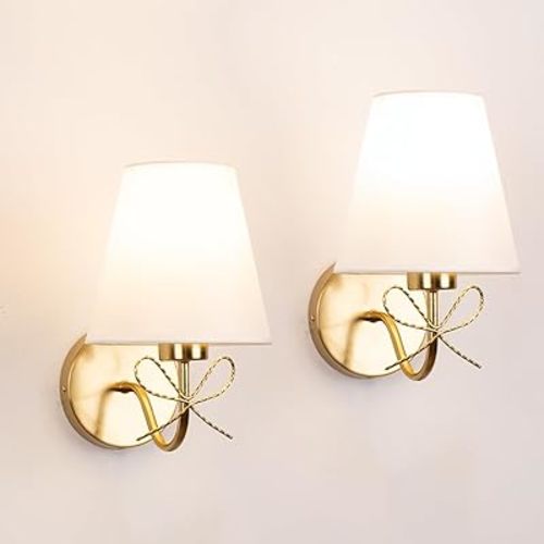 Adust Antique Brass Wall Sconces Lighting Fixture, Hardwire E26 Industrial Vintage Gold Wall Light Set of 2 Pack Wall Lamp Bathroom Bowknot Decor for Bedroom Living Room, Brass Finish Sconces