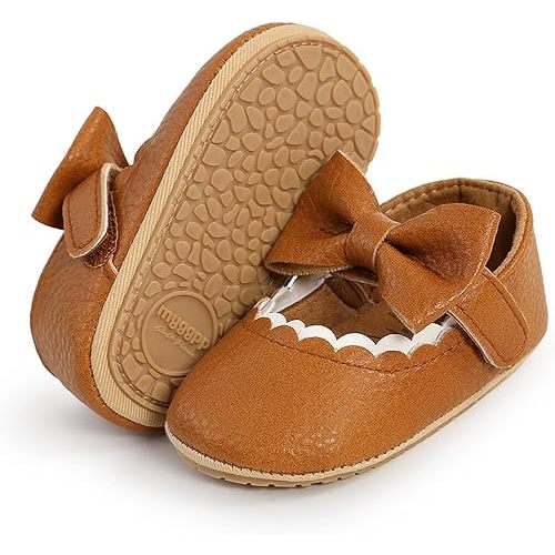 LAFEGEN Baby Girls Mary Jane Flats with Bownot Non Slip Soft Sole PU Leather Newborn Infant Toddler First Walker Cirb Dress Shoes