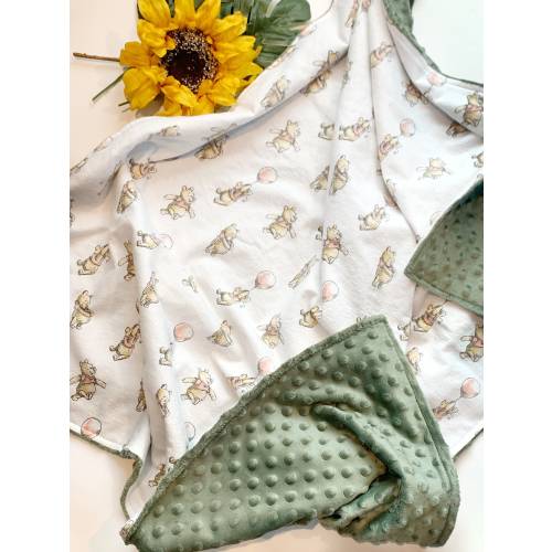 Personalized Baby Blanket made from Winnie the Pooh flannel fabric for boy or girl, minky back nursery bedding with embroidered Winnie
