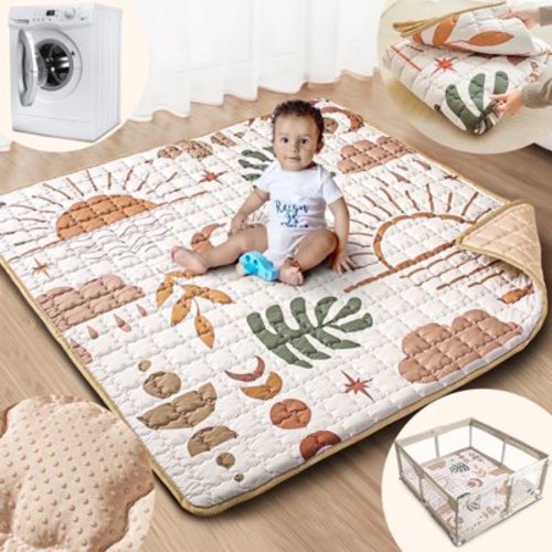 Beavtaens Baby Play Mat for Floor, Fits 50x50 Playpen, Super Soft, Non-Slip, for Ages 0-4 (Nature)