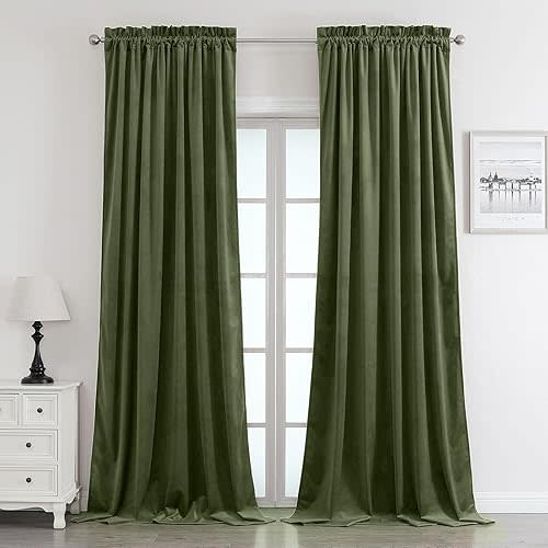 Benedeco Blackout Emerald Green Velvet Curtains for Bedroom Window, Light Filtering Drapes for Living Room Darkening Soundproof Thermal Curtain Rod Pocket 52 x 84 inches Long Length Set of 2 Panels