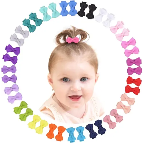 Baby Hair Clips Bows for Girls Mini Fully Lined Baby Bows Grosgrain Ribbon 1.2" Tiny Hair Bows Clips for Baby Girls Infant Fine Hair 40PCS (20Colors in Pairs)