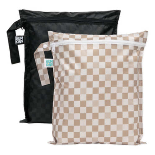 Tan and Black Checkered Wet Bag 2 Pack, Waterproof | Bumkins