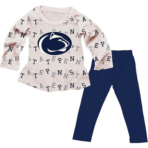 Wes and Willy Infant and Toddler Little Girls College Team All Over Logo Outfit