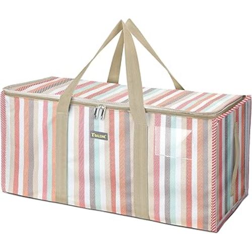 BALEINE Extra Large Storage Tote with Zippers & Carrying Handles, Heavy-Duty Oxford Fabric Moving Bags for Laundry, Space Saving, Storage, Color Stripe