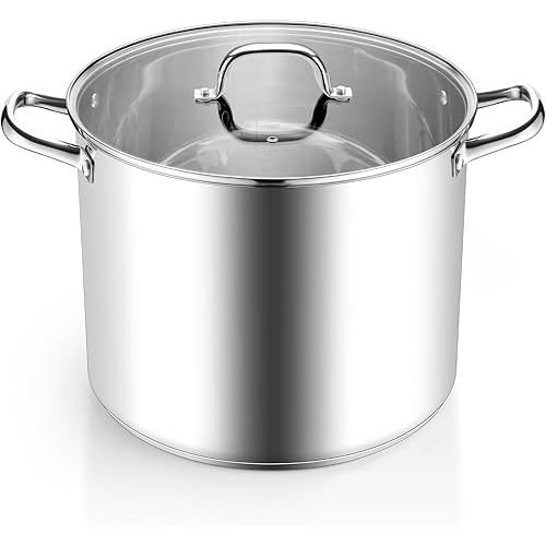 Homikit 16 Quart Stainless Steel Stock Pot, Large Sauce Soup Pot with Lid & Riveted Handles, Heavy Duty Cookware for Canning Steaming Simmering, Induction Pot Compatible All Cooktops, Dishwasher Safe