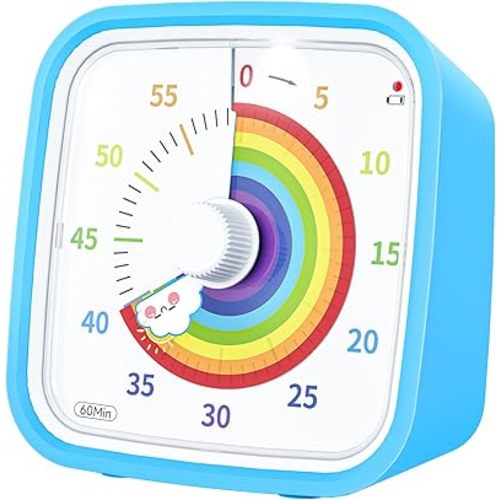 Yunbaoit Visual Timer with Protective Case, Rainbow Disk 60 Minute Countdown Timer for Kids and Adults, Silent Time Management Tool(Blue Rainbow)