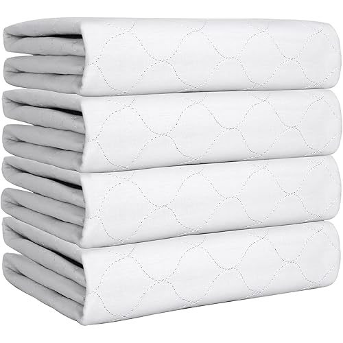 Heavy Absorbency Bed Pad, Washable and Reusable Incontinence Bed Underpads, 34"X36" (4 Pack), Waterproof Mattress Protector