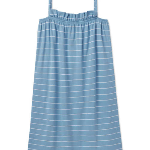 LAKE | Women | Pima Cotton Pajamas | Serene Blue Boating Stripe Ruffle Nightgown