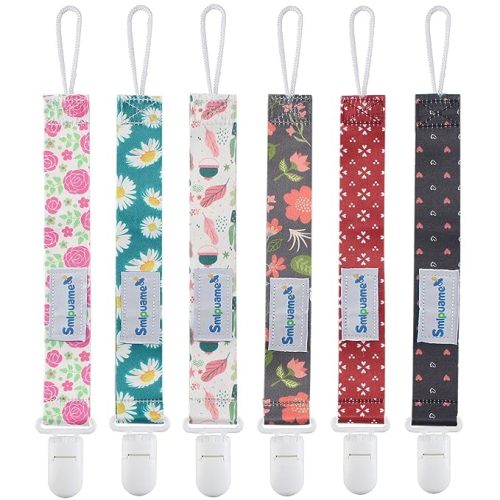 Smlpuame Pacifier Clip Girl,6 Pack Stylish Binky Clips Strap for Baby Girls,Paci Holder with Clip Lightweight Universal Fits Most Pacifiers Teether Toy Teething Ring Soothie,Baby Gifts(Flower)