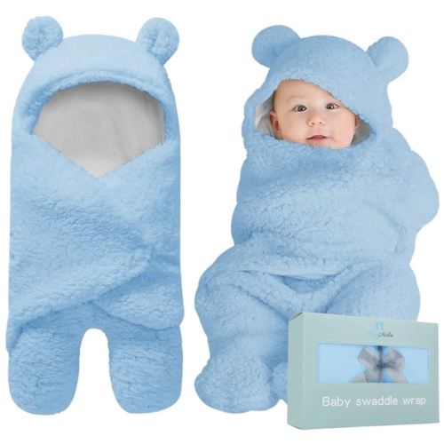 BlueMello Baby Swaddle Blanket | Ultra-Soft Plush Essential for Infants 0-6 Months | Receiving Swaddling Wrap Blue | Ideal Newborn Registry and Toddler Boy Accessories | Perfect Baby Girl Shower Gift