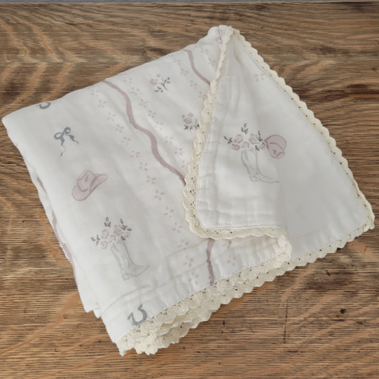 Vintage Country-Cowgirl QUILTED 6 Layer Gauze Blanket