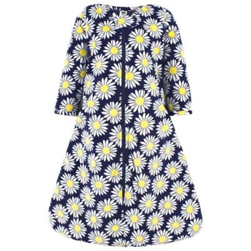 Hudson Baby Infant Girl Long Sleeve Plush Faux Fur Sleeping Bag, Wearable Blanket, Navy Daisy