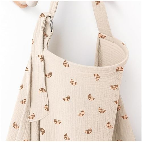 Muslin Nursing Covers for Breastfeeding, Privacy Breast Feeding Cover with Arch Neckline for Mom and Baby, Breathable 100% Cotton Nursing Apron Multi-use Stroller Cover - Ivory rainbow