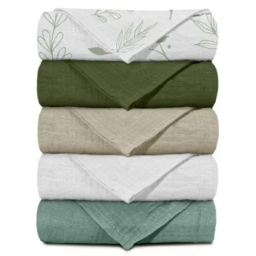 Muslin Swaddle Blankets 5-Pack | 23.5"x23.5" | Eucalyptus