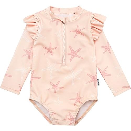 Gerber Baby Girls' Toddler Long Sleeve One Piece Rashguard Swimsuit